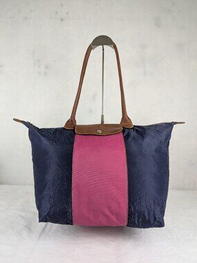Longchamp Le Pliage Blue Nylon Handbag Tote Shoulder Bag Foldable Travel Used